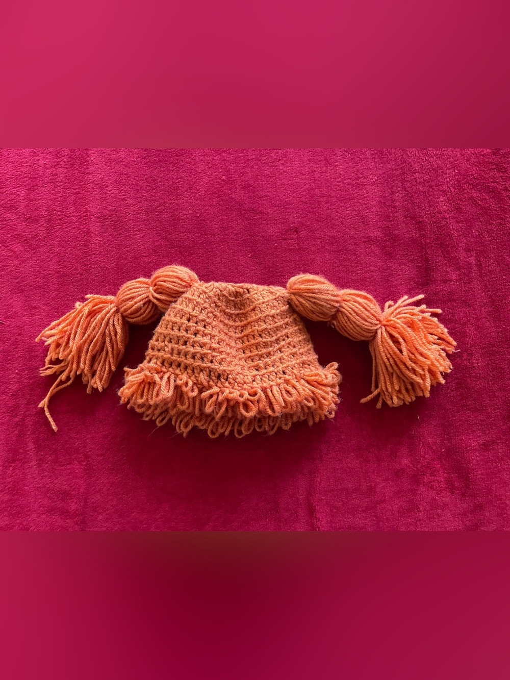Handmade Toddler Girl's Crochet Cabbage Patch Orange Hair Hat Sz: 2T-3T Approx.